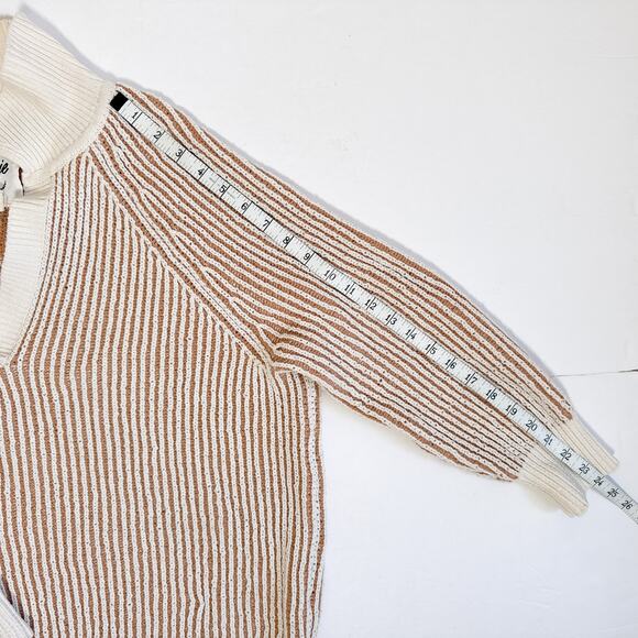 Aerie Striped Knit Collared Sweater Oversized Pullover Tan Long Sleeve Small - Picture 10 of 11